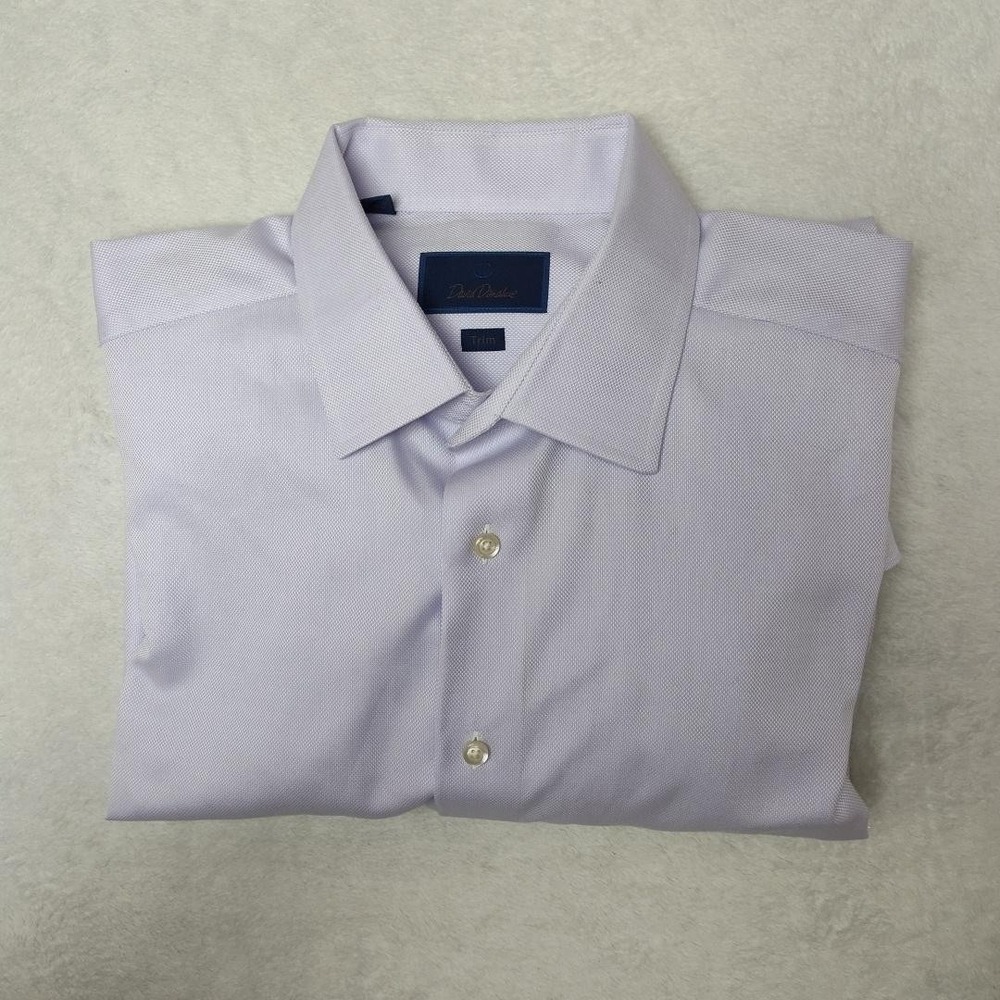 David Donahue Shirt Mens 18 34/35 Purple Slim‎ Spread Collar Long Sleeve